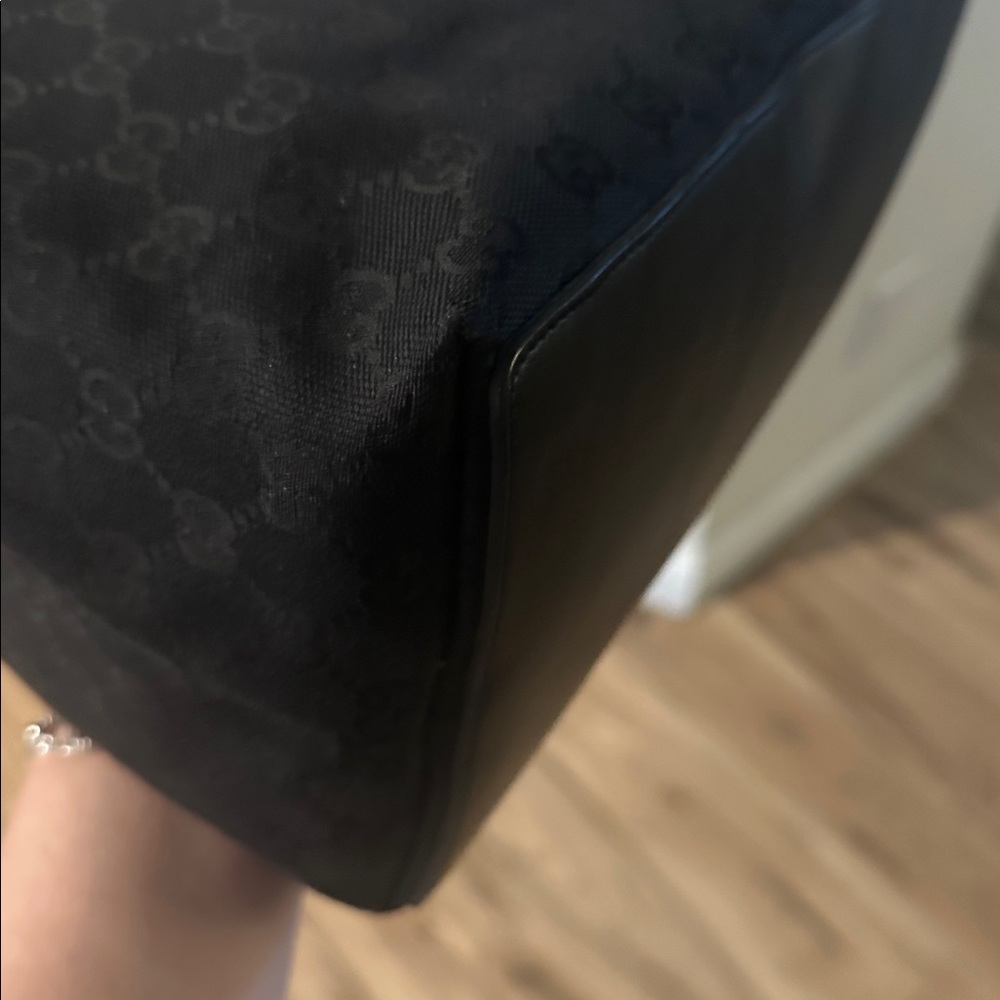 GUCCI 🖤 Black Monogram GG Canvas Vintage Tote black-gold 16x15x6 inch Authentic - Picture 7 of 11